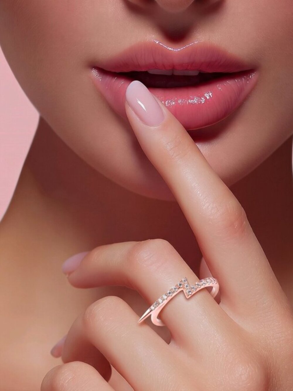 Artisan Diamond Cut Lightning Bolt Ring 14K Rose Gold Over Solid S925 Band Sz 7